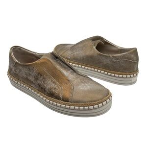 J Slides Metallic Gold Leather Cork Insole Slip On Flat Shoes Size 7 Women's